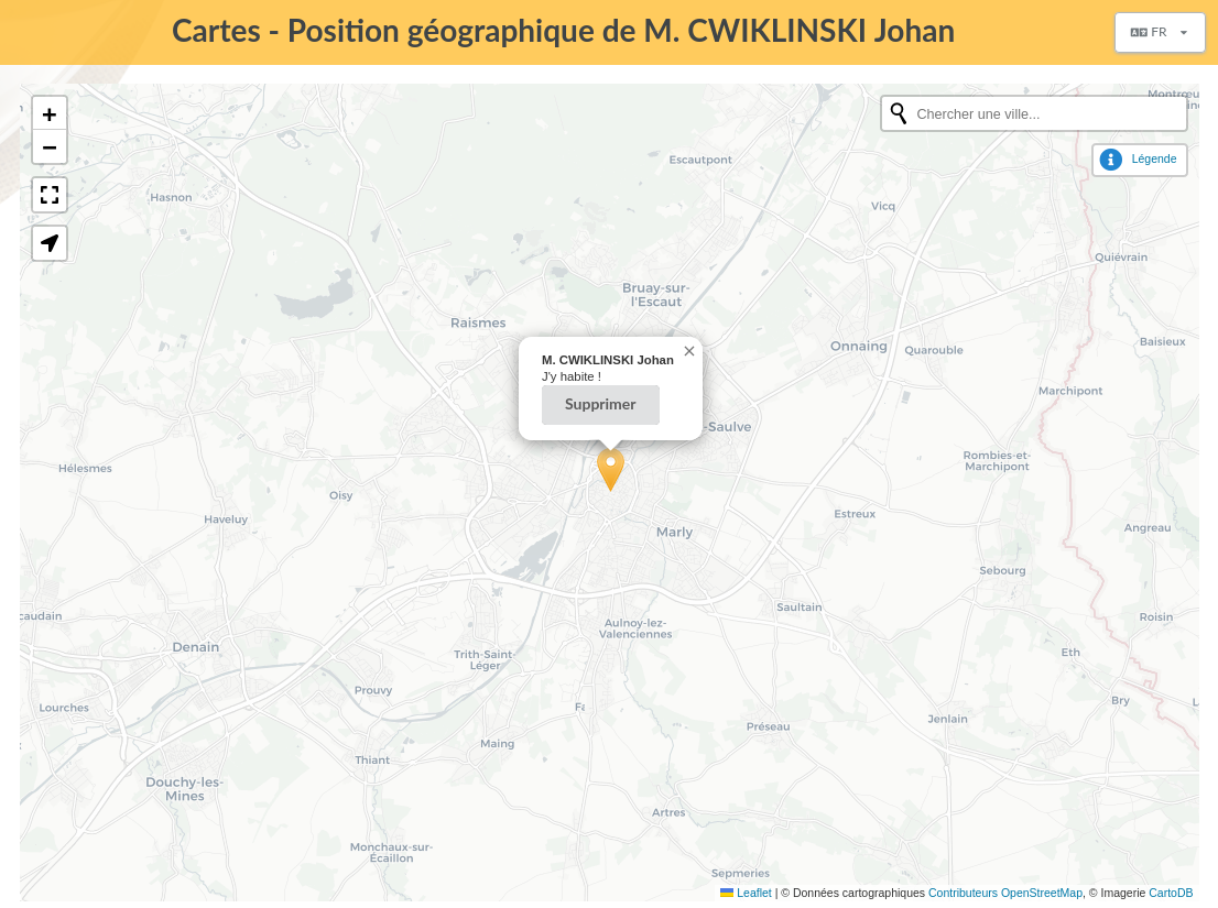 The selected location, displayed on the map