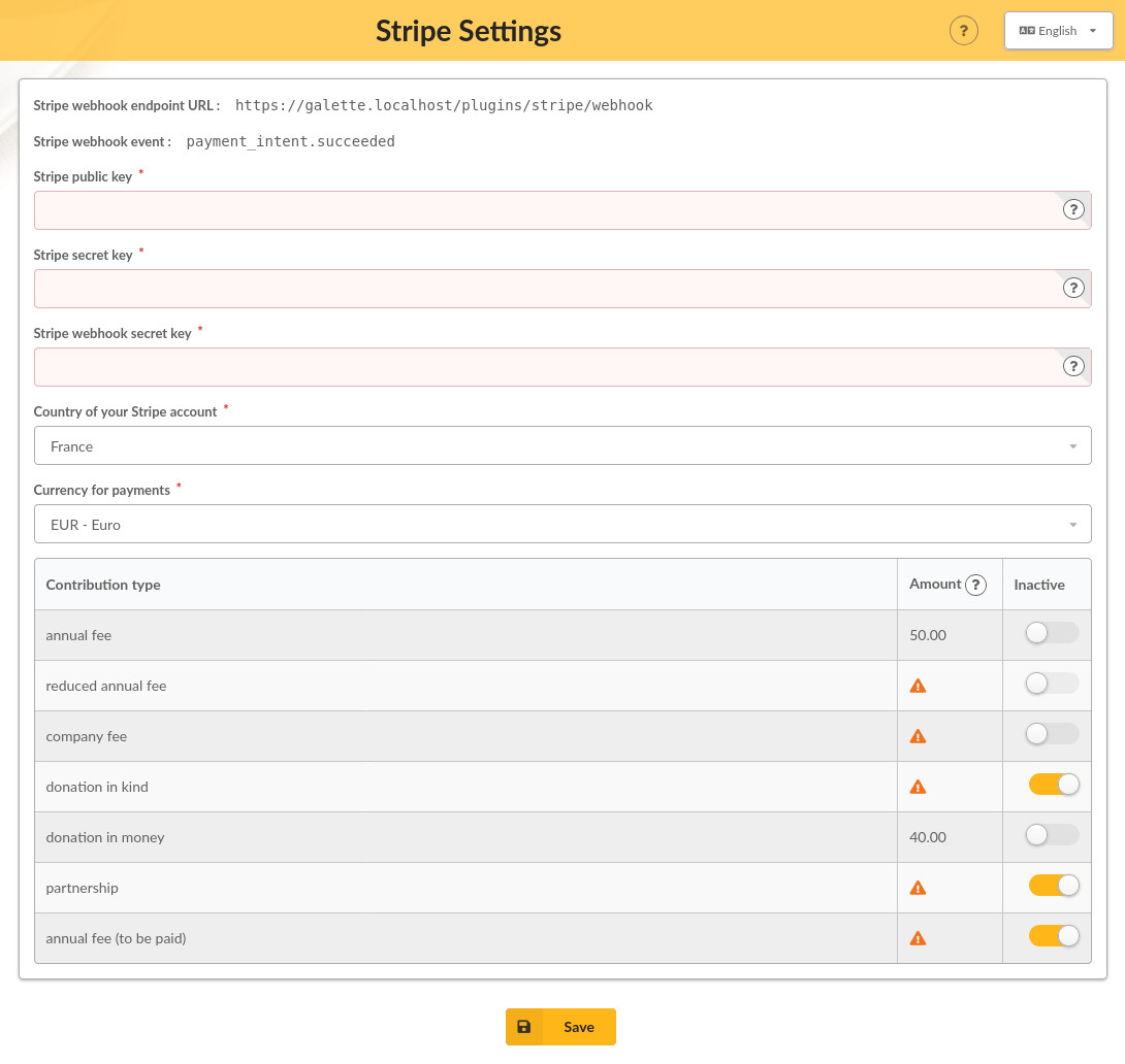Settings screen